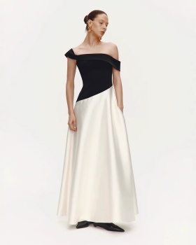 Splice slim long dress mixed colors formal dress