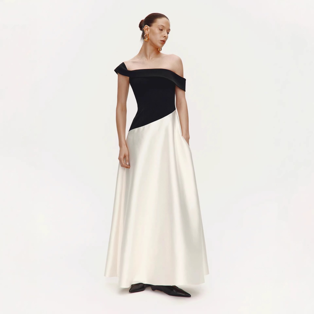 Splice slim long dress mixed colors formal dress