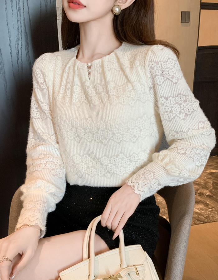 Lace temperament elegant tops all-match spring shirts