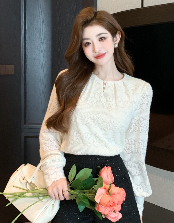 Lace temperament elegant tops all-match spring shirts