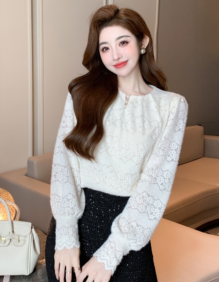 Lace temperament elegant tops all-match spring shirts