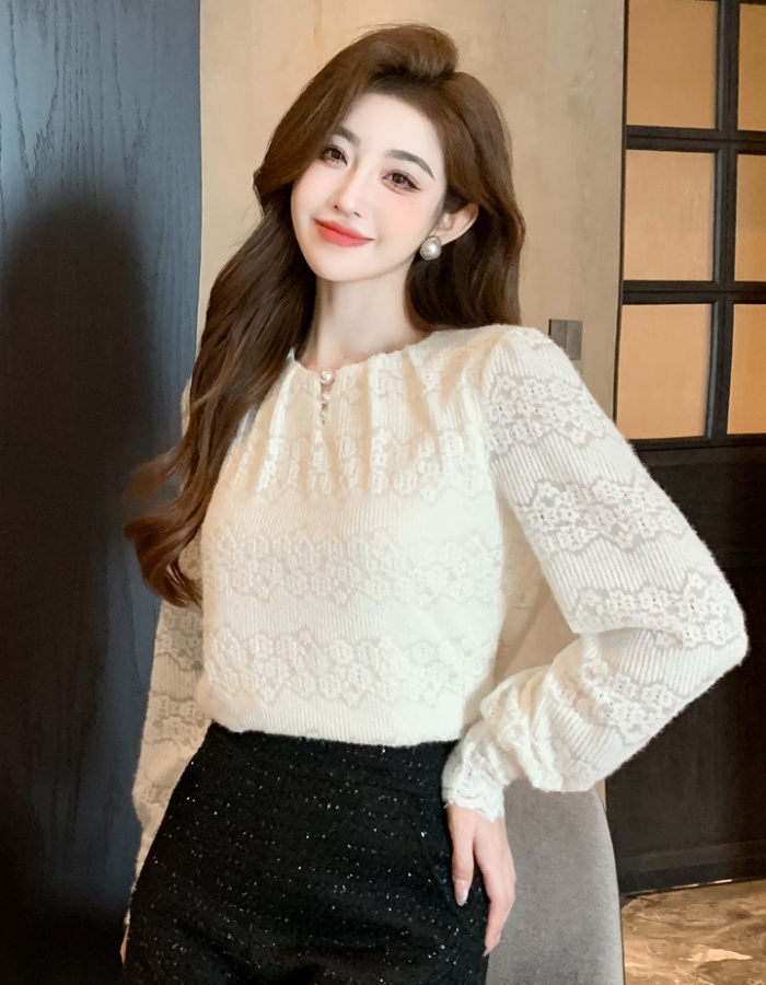 Lace temperament elegant tops all-match spring shirts