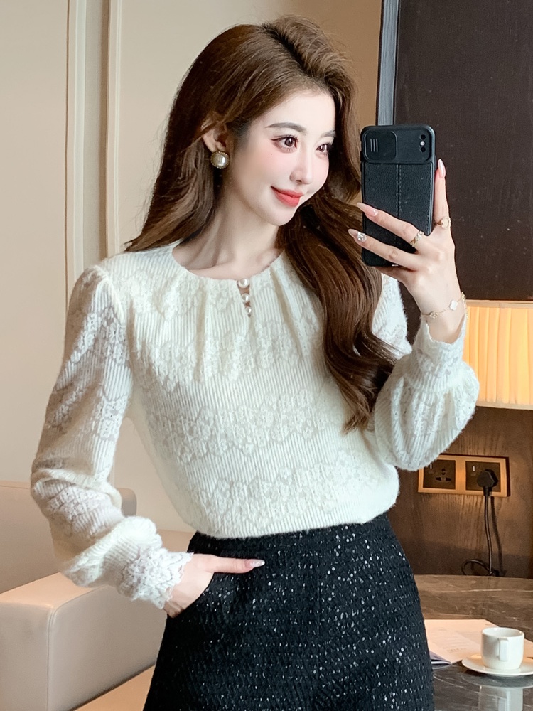 Lace temperament elegant tops all-match spring shirts