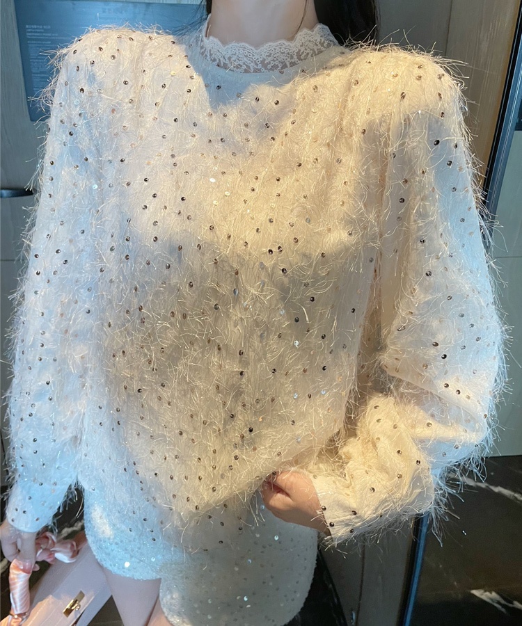 Long sleeve tassels small shirt sequins chiffon shirt