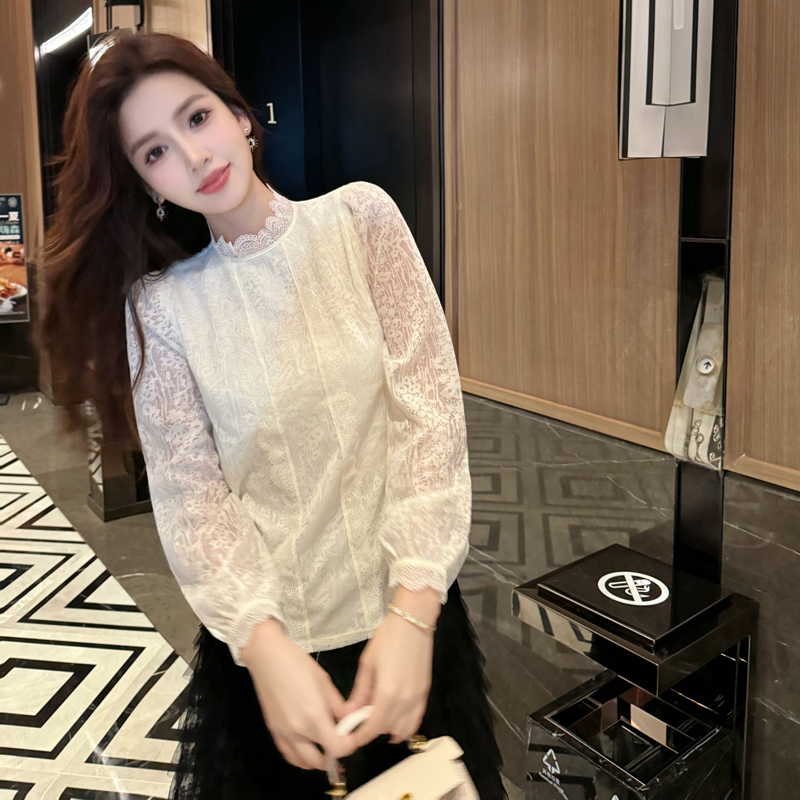 Spring stand collar tops lace retro shirts for women