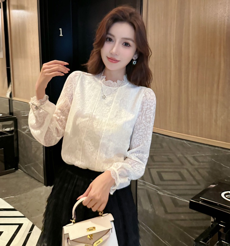 Spring stand collar tops lace retro shirts for women
