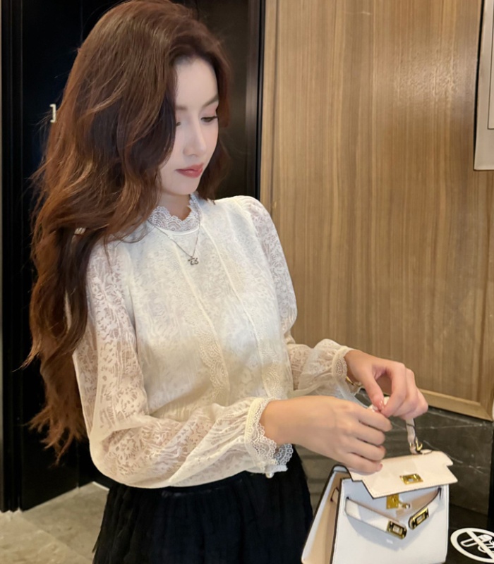 Spring stand collar tops lace retro shirts for women
