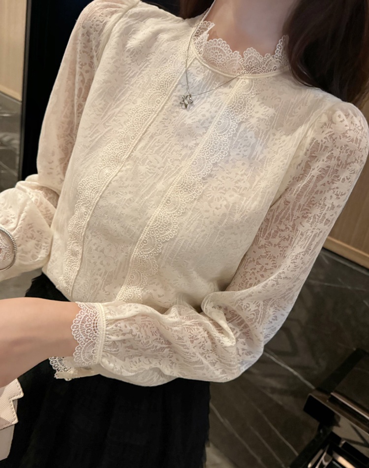 Spring stand collar tops lace retro shirts for women
