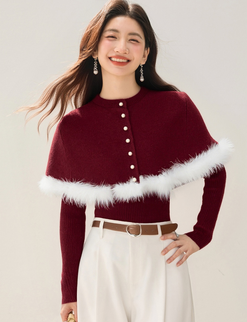 All-match slim knitted cloak sweet temperament tops