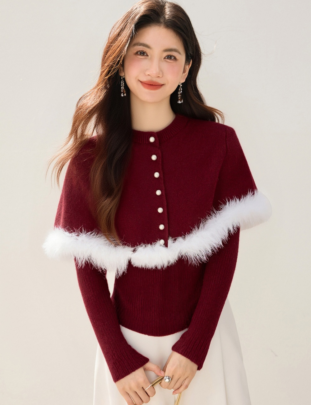 All-match slim knitted cloak sweet temperament tops