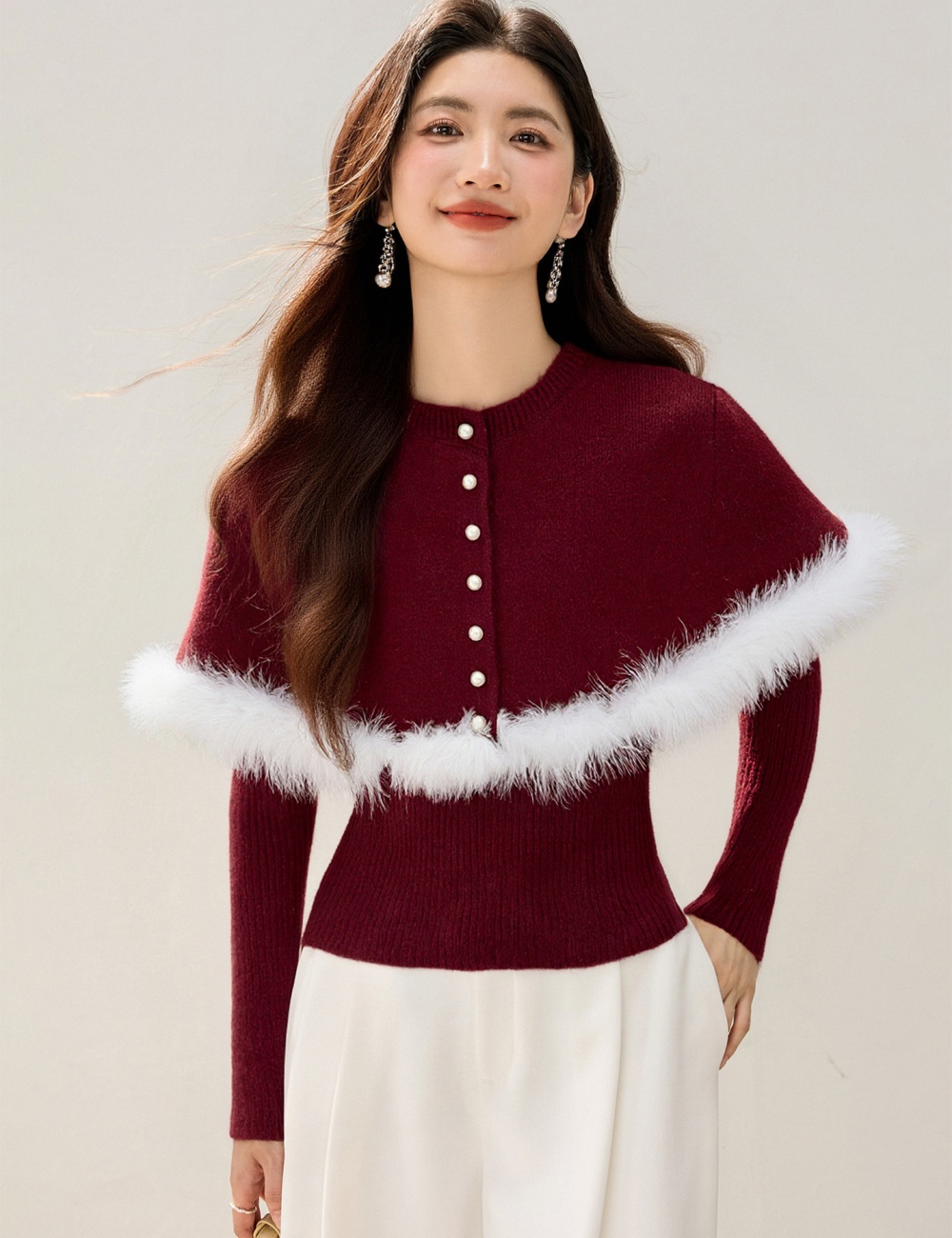 All-match slim knitted cloak sweet temperament tops