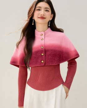 Gradient lantern sleeve long sleeve mixed colors tops