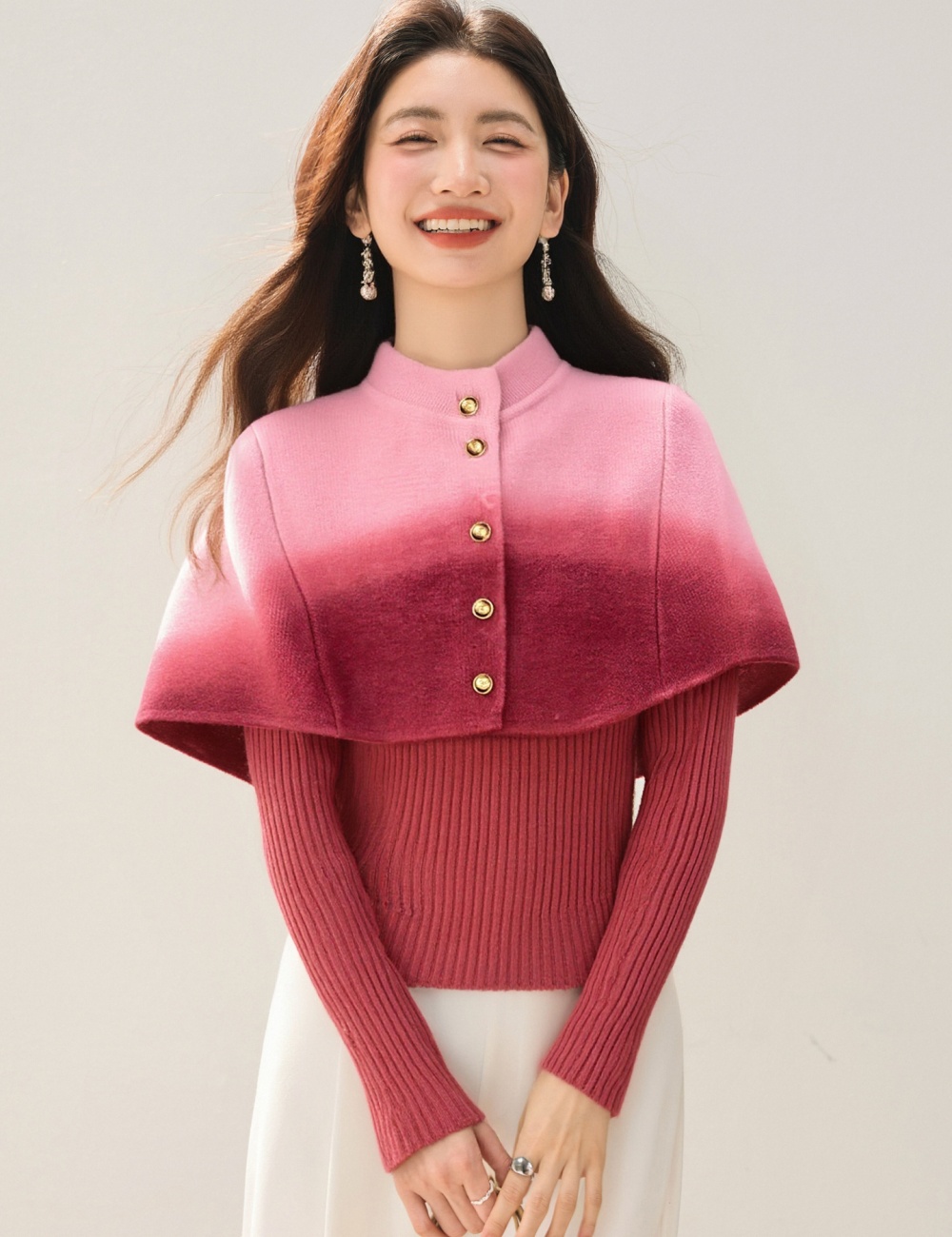 Gradient lantern sleeve long sleeve mixed colors tops