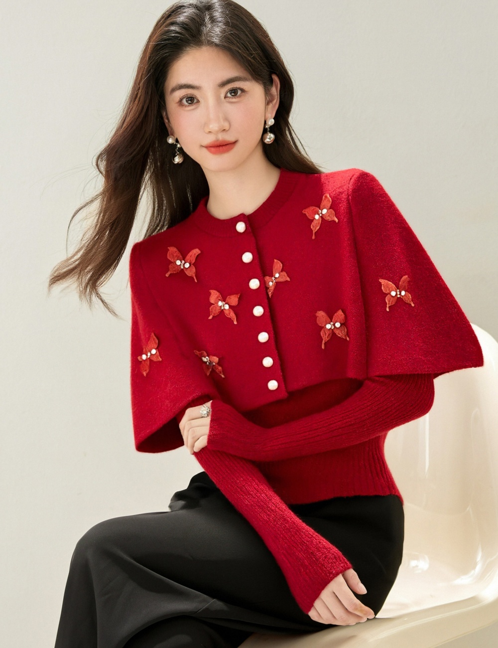 Autumn and winter chanelstyle cloak knitted butterfly shawl