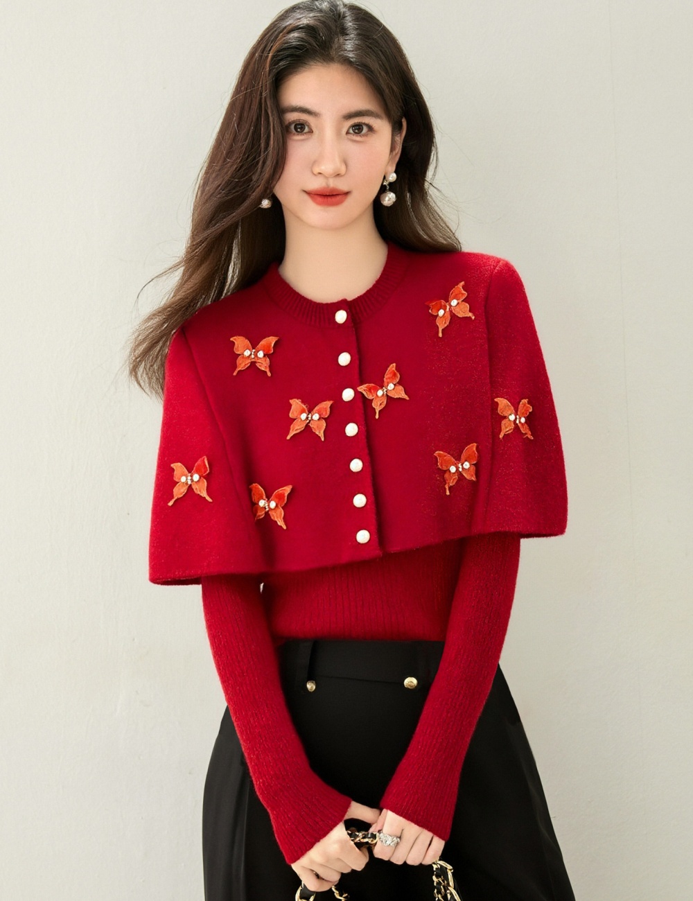 Autumn and winter chanelstyle cloak knitted butterfly shawl