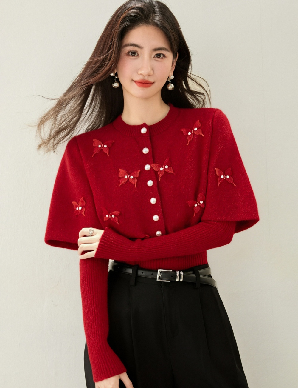 Autumn and winter chanelstyle cloak knitted butterfly shawl