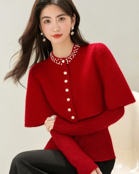Autumn and winter slim tops beading cloak for women