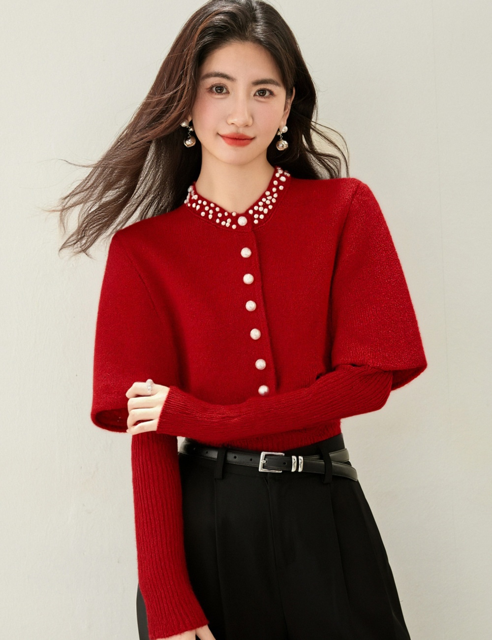 Autumn and winter slim tops beading cloak for women