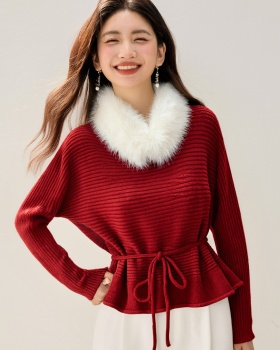 Tender lazy pinched waist sweater bandage Western style tops