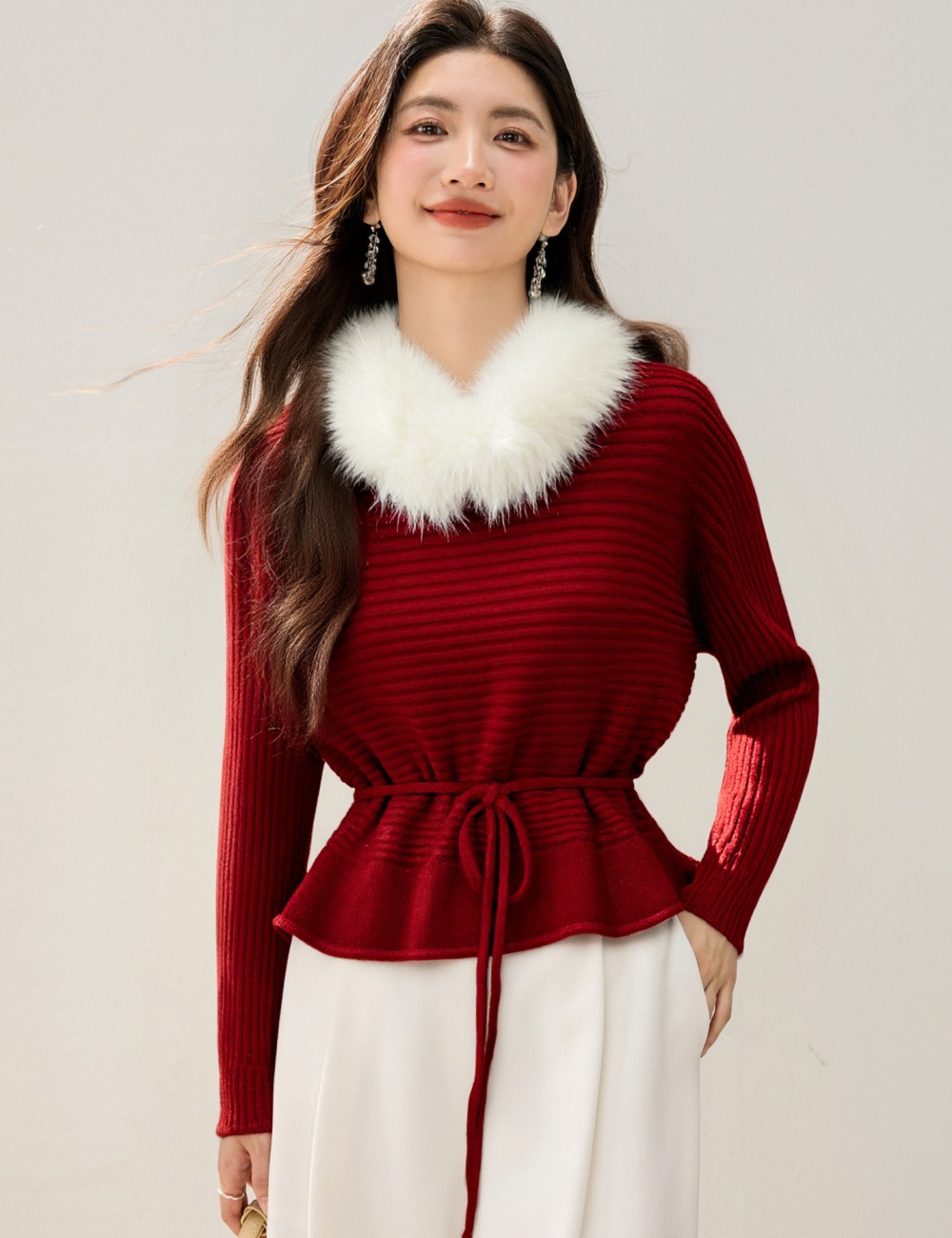 Tender lazy pinched waist sweater bandage Western style tops