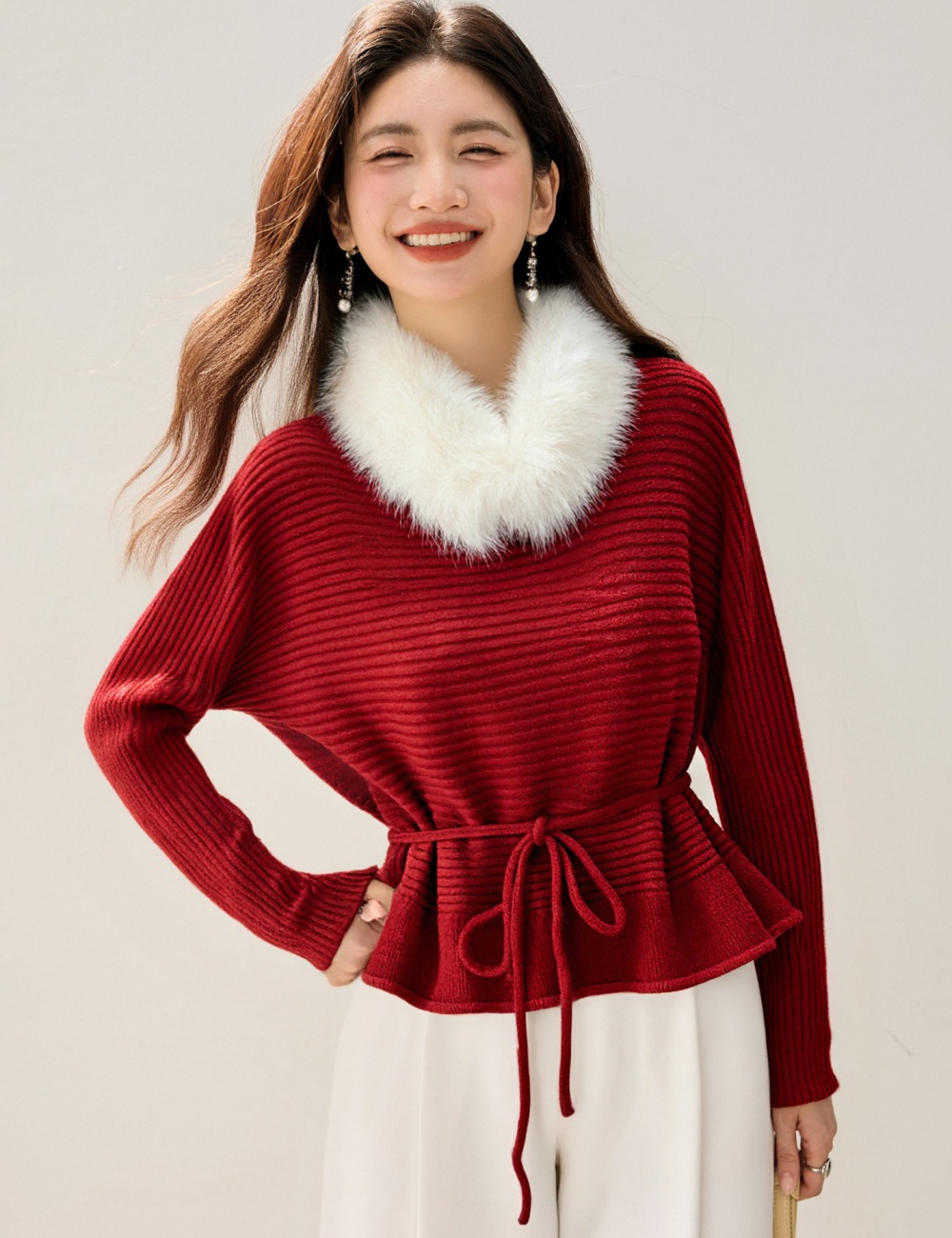 Tender lazy pinched waist sweater bandage Western style tops