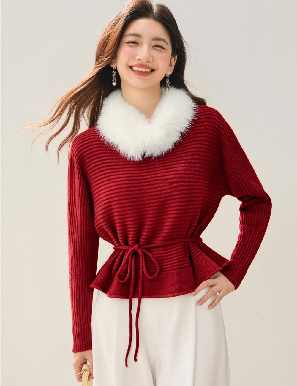 Tender lazy pinched waist sweater bandage Western style tops