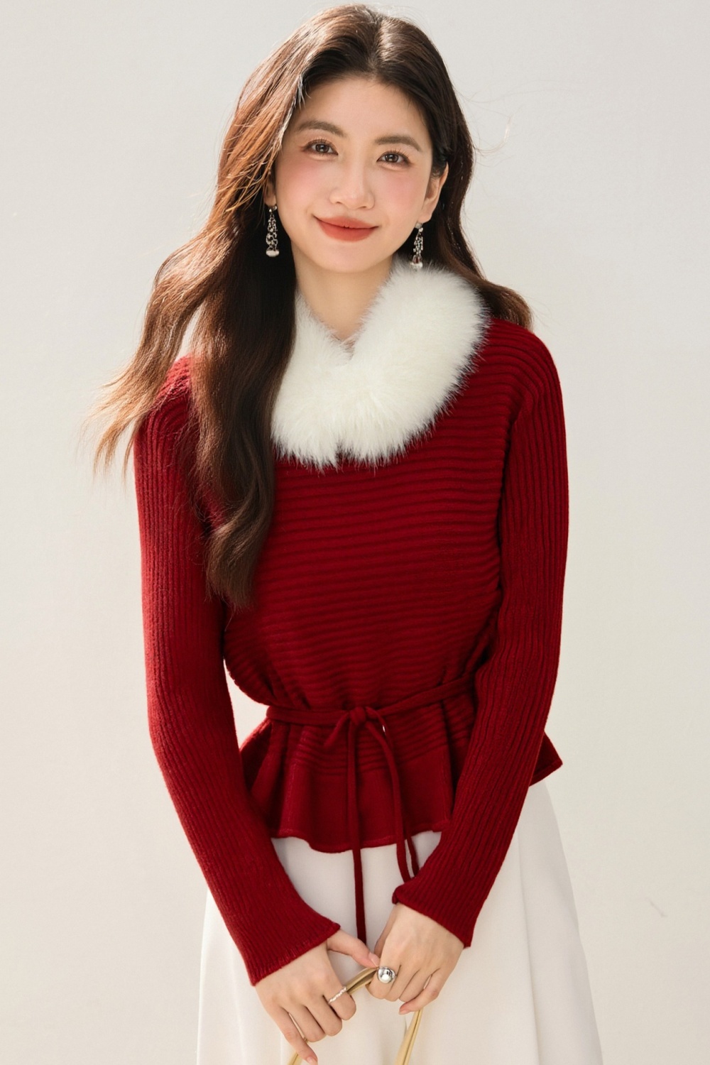 Tender lazy pinched waist sweater bandage Western style tops