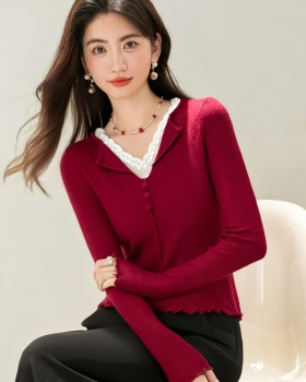 Temperament lace sweater sweet tops for women