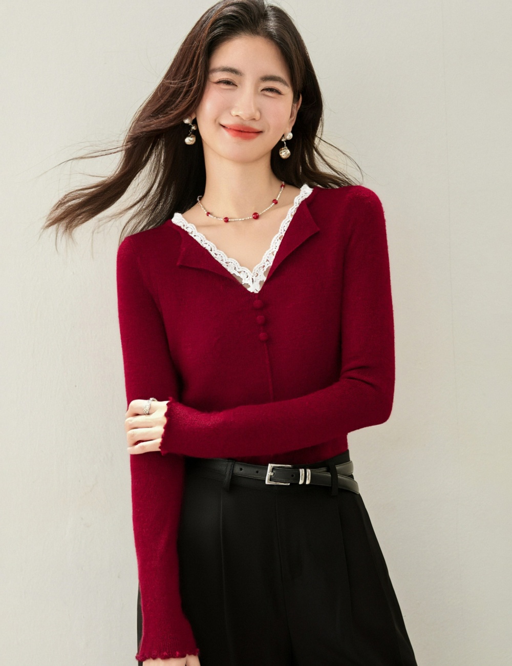 Temperament lace sweater sweet tops for women