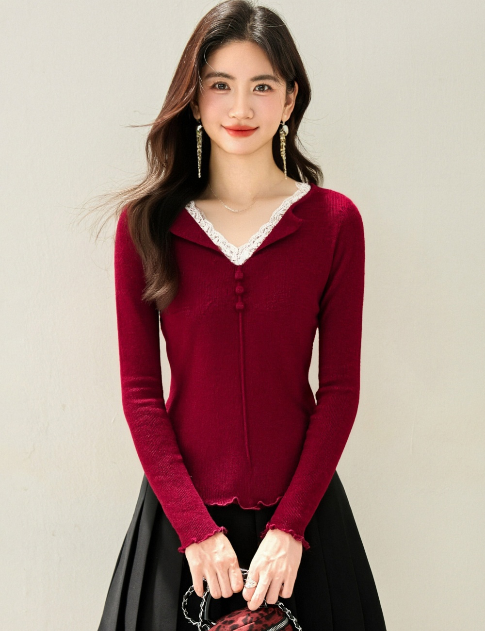 Temperament lace sweater sweet tops for women