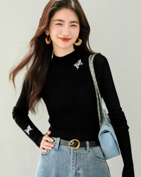 Bottoming autumn half high collar butterfly tops for women