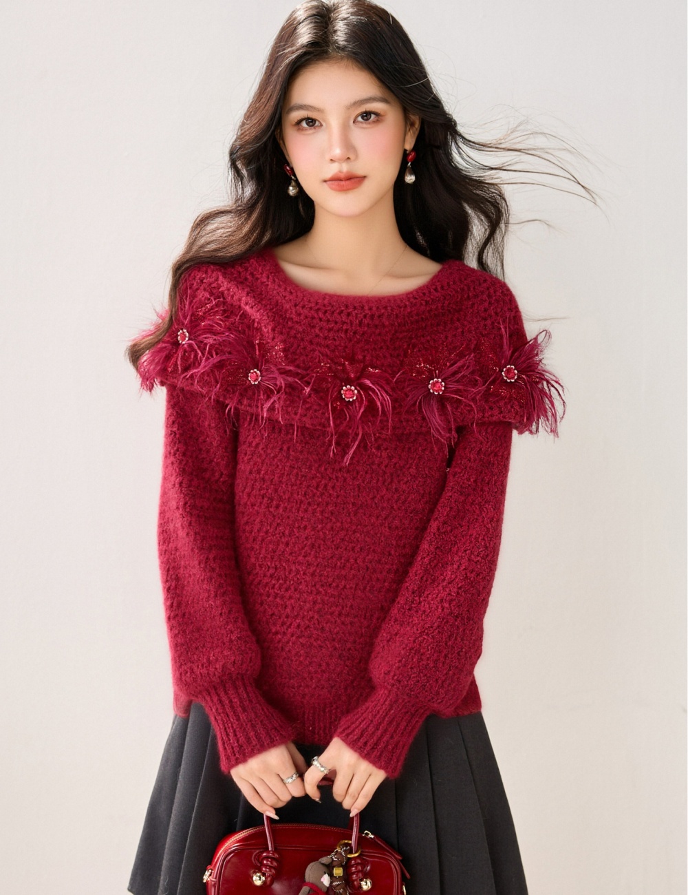 Loose flat shoulder tops lazy long sleeve sweater for women
