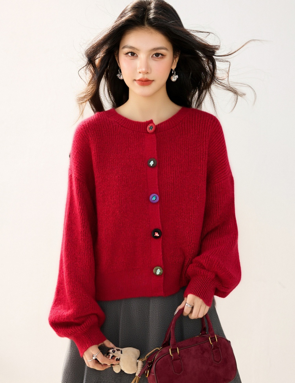 Unique round neck sweater tender cardigan