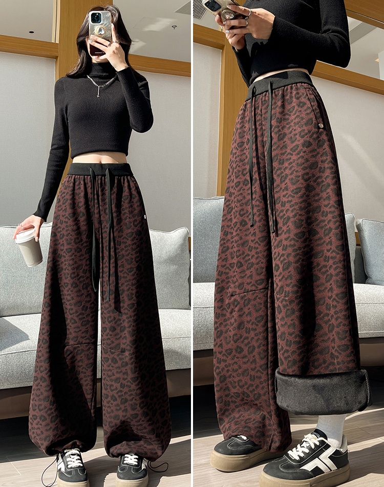 Cashmere winter casual pants loose wear wide leg pants