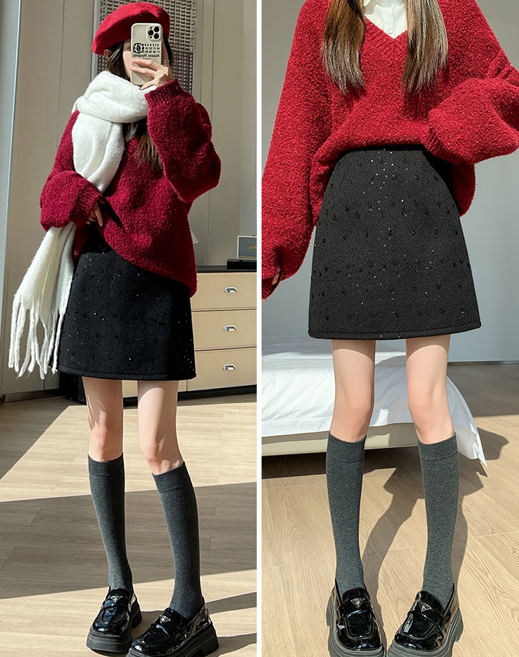 Beading short skirt autumn and winter skirt for women