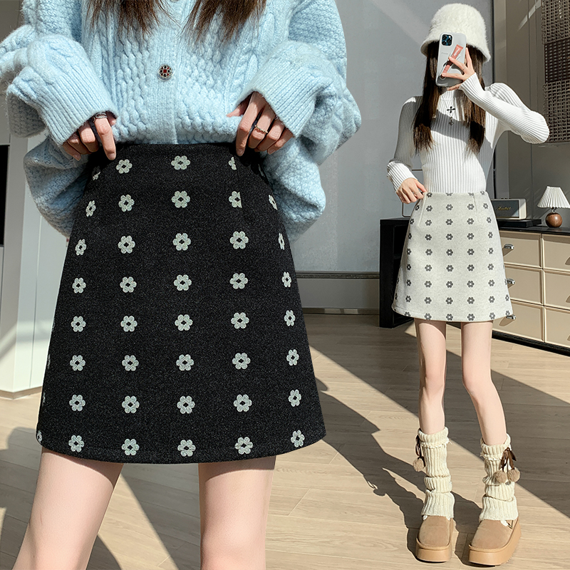 High waist flowers short skirt sweet A-line skirt for women