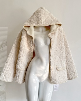 Loose embossing cotton coat lambs wool slim coat