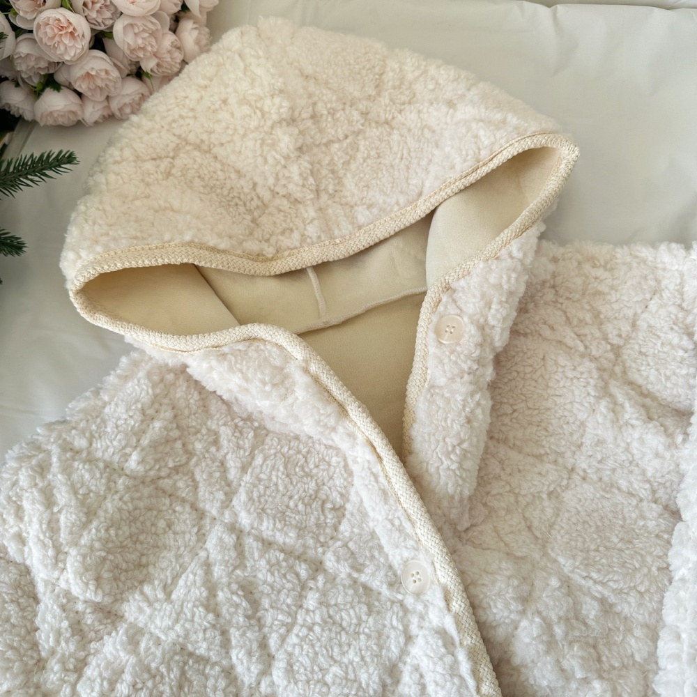 Loose embossing cotton coat lambs wool slim coat