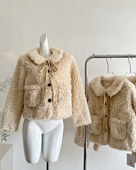 Autumn and winter lamb fur bandage cotton jacket