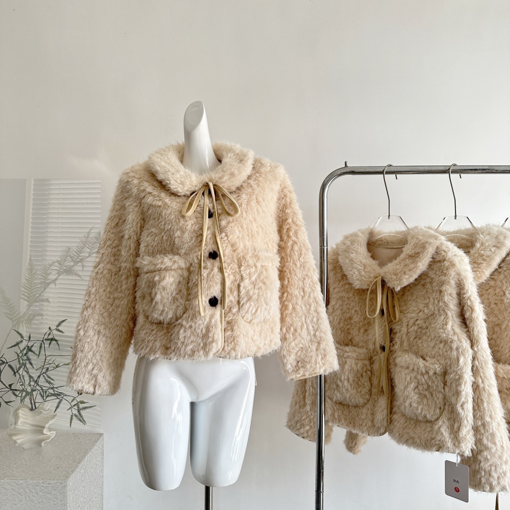 Autumn and winter lamb fur bandage cotton jacket