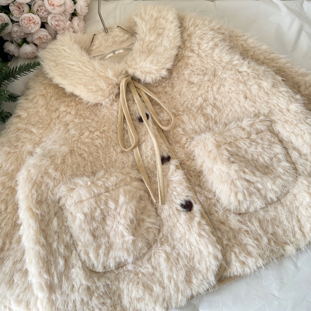 Autumn and winter lamb fur bandage cotton jacket