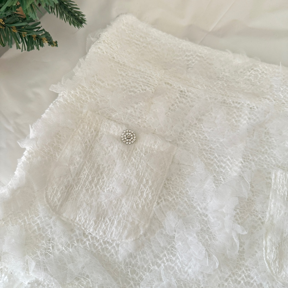 Temperament knitted collar short skirt lace tops a set