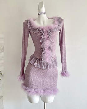 Slim niche short skirt enticement autumn and winter tops a set