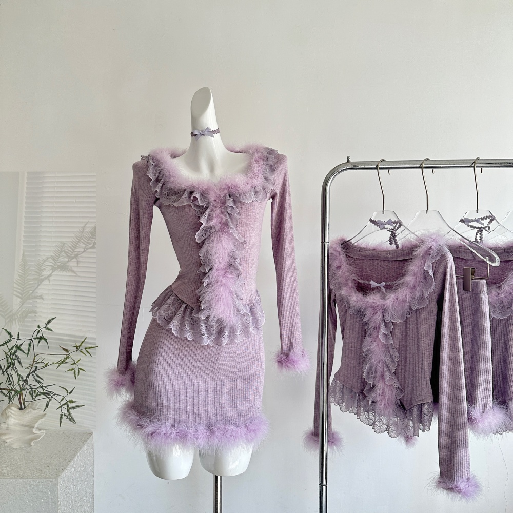 Slim niche short skirt enticement autumn and winter tops a set