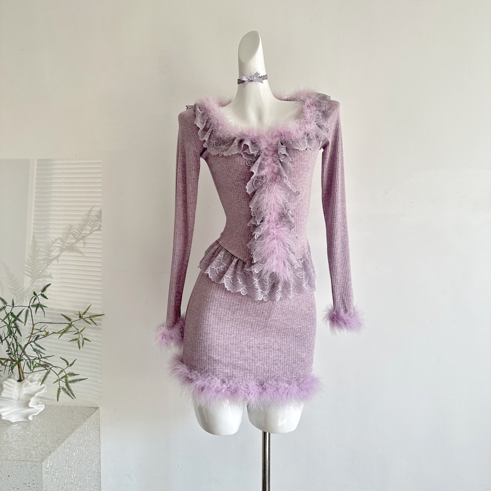 Slim niche short skirt enticement autumn and winter tops a set