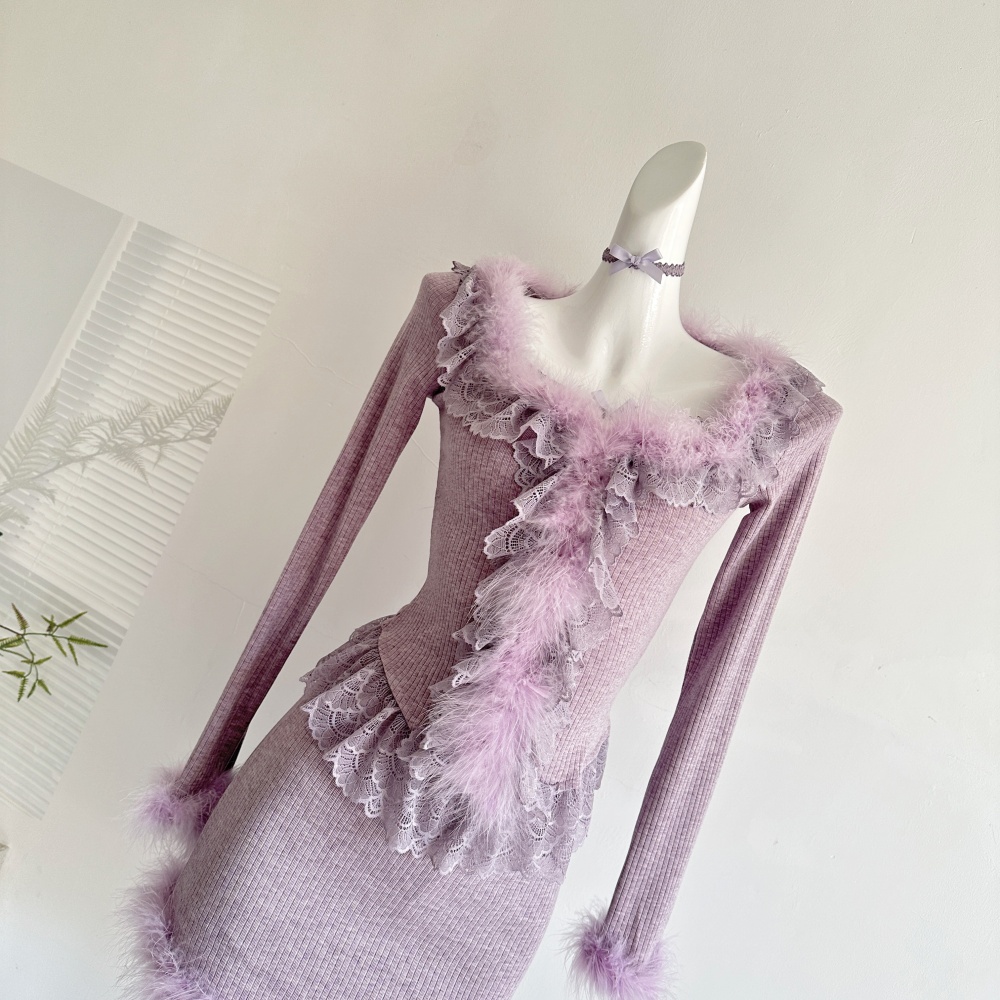 Slim niche short skirt enticement autumn and winter tops a set