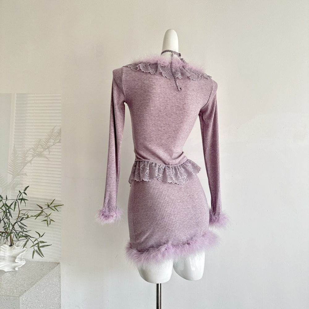 Slim niche short skirt enticement autumn and winter tops a set