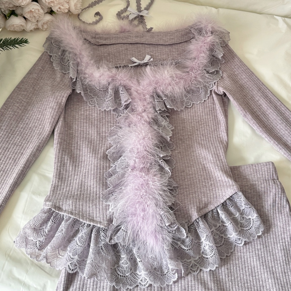 Slim niche short skirt enticement autumn and winter tops a set