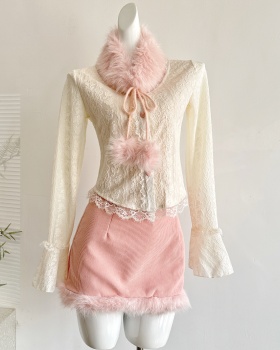 Enticement tops autumn and winter short skirt a set