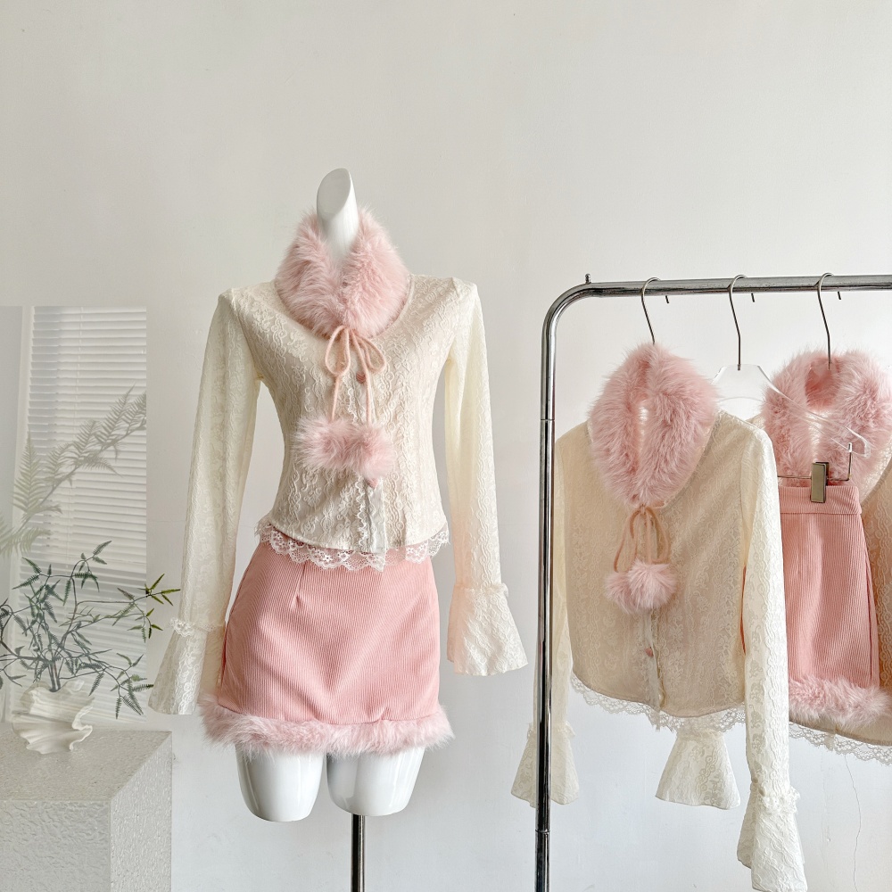 Enticement tops autumn and winter short skirt a set